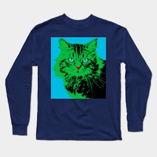 CAT POP ART BLUE GREEN Long Sleeve T-Shirt